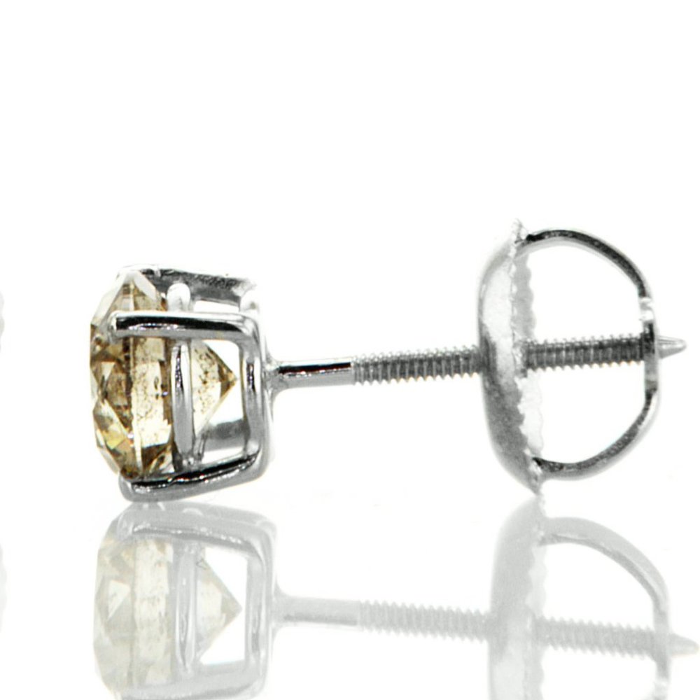 Diamond Stud Earrings Round Cut Fancy Champagne 1.23 TCW 14k White Gold - Picture 6 of 6